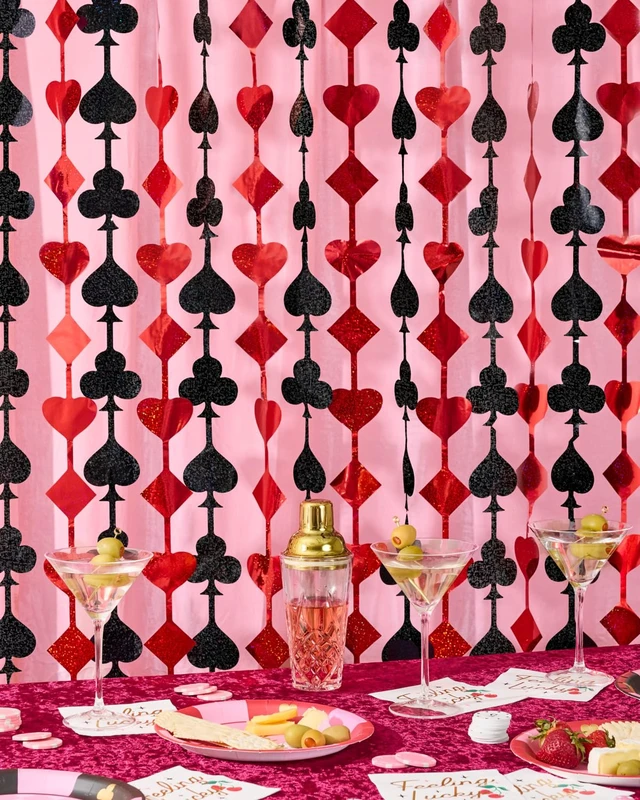 Alt view image 2 of 7 - 2pk Red Black Casino Curtain Vegas Poker Bachelorette Party Party Decorations, Set of 2, Card Game, Bachelorette Supplies, Birthday Photo Booth, Party Backdrop