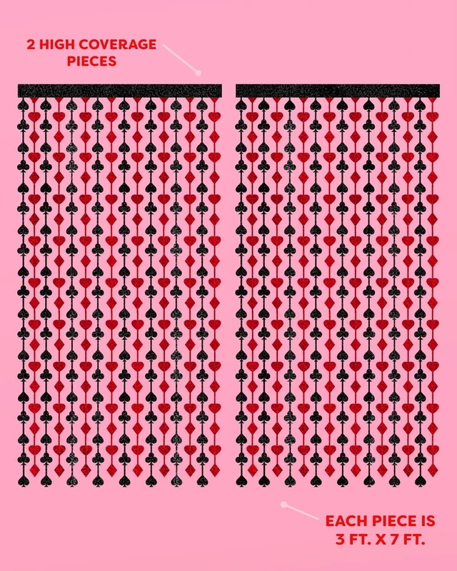 Alt view image 3 of 7 - 2pk Red Black Casino Curtain Vegas Poker Bachelorette Party Party Decorations, Set of 2, Card Game, Bachelorette Supplies, Birthday Photo Booth, Party Backdrop