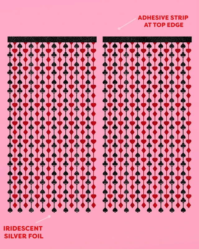 Alt view image 5 of 7 - 2pk Red Black Casino Curtain Vegas Poker Bachelorette Party Party Decorations, Set of 2, Card Game, Bachelorette Supplies, Birthday Photo Booth, Party Backdrop