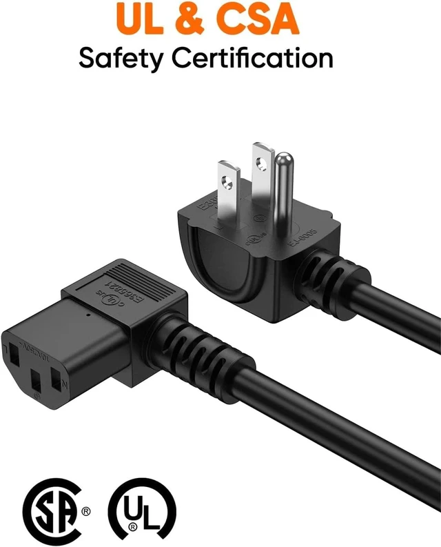 Alt view image 4 of 7 - 3FT 18AWG Universal Power Cord 2Pack NEMA 5-15P to IEC320 C13 for NEMA 5-15P Angle Type to IEC320 C13 Angle Type, 0.9m, Black