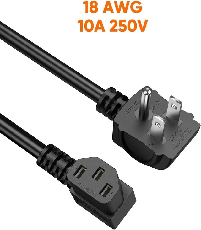 Alt view image 6 of 7 - 3FT 18AWG Universal Power Cord 2Pack NEMA 5-15P to IEC320 C13 for NEMA 5-15P Angle Type to IEC320 C13 Angle Type, 0.9m, Black