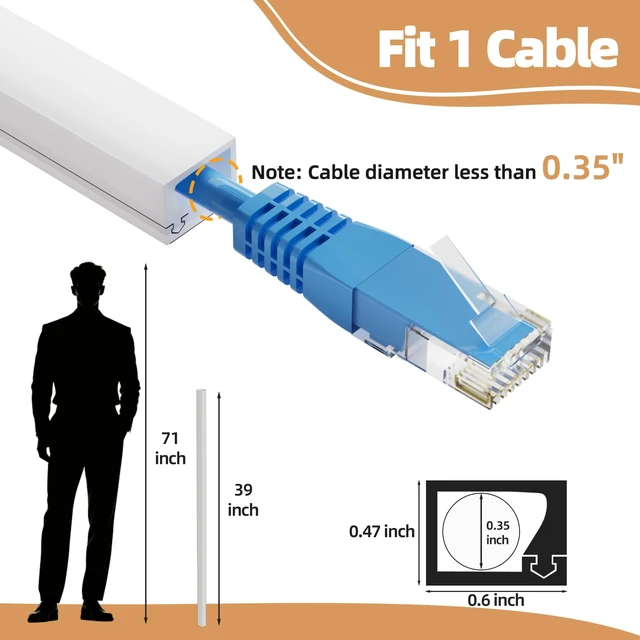 Alt view image 2 of 7 - 78inch Silicone Single Cord Hider for Wall,Dia.<3/8",Flexible Mini Cord Cover Raceway with Side Slot,Small Wire Concealer for One Cable-Cuttable & Bendable,Child & Pet Safe,White