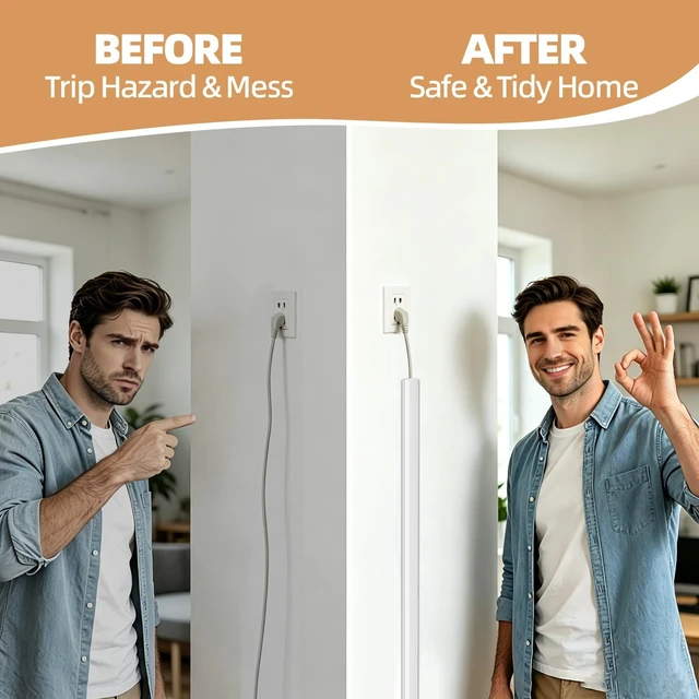 Alt view image 3 of 7 - 78inch Silicone Single Cord Hider for Wall,Dia.<3/8",Flexible Mini Cord Cover Raceway with Side Slot,Small Wire Concealer for One Cable-Cuttable & Bendable,Child & Pet Safe,White