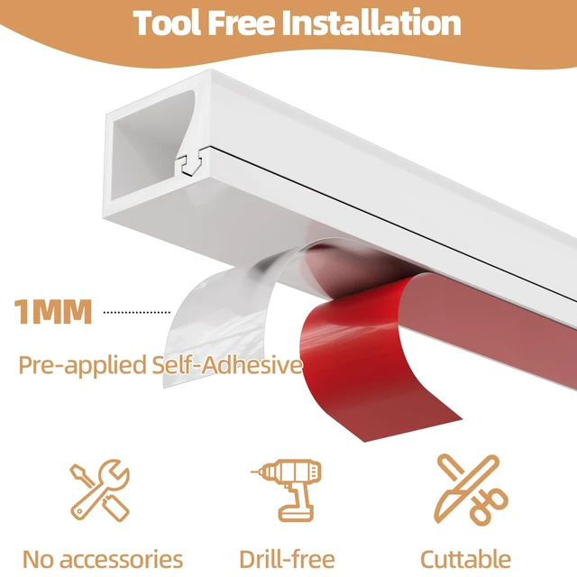 Alt view image 5 of 7 - 78inch Silicone Single Cord Hider for Wall,Dia.<3/8",Flexible Mini Cord Cover Raceway with Side Slot,Small Wire Concealer for One Cable-Cuttable & Bendable,Child & Pet Safe,White