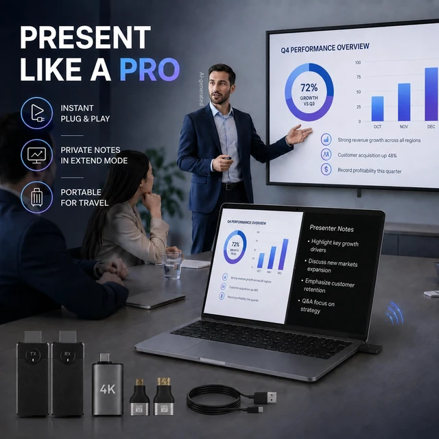 Alt view image 6 of 7 - Wireless HDMI Transmitter & Receiver Kit, Plug and Play 1080P 4K Decoding, 1080P@60Hz Output, Low Latency Dual Band, 98 ft, No WiFi Needed for Laptop to TV & Projector
