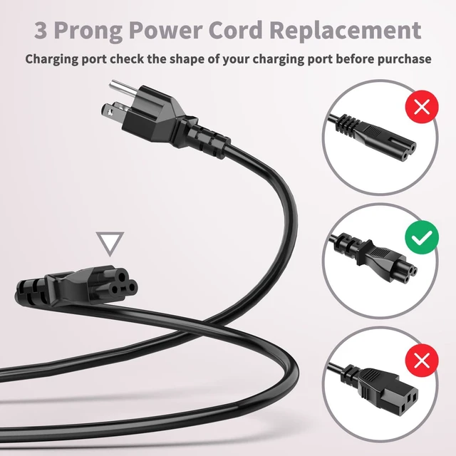 Alt view image 2 of 5 - 10ft 3 Prong Laptop Power Cord Mickey Mouse Cable NEMA 5-15P to IEC C5 18AWG VW-1 Safe AC Cable, Compatible with HP Dell Lenovo, Laptop Power Brick Replacement