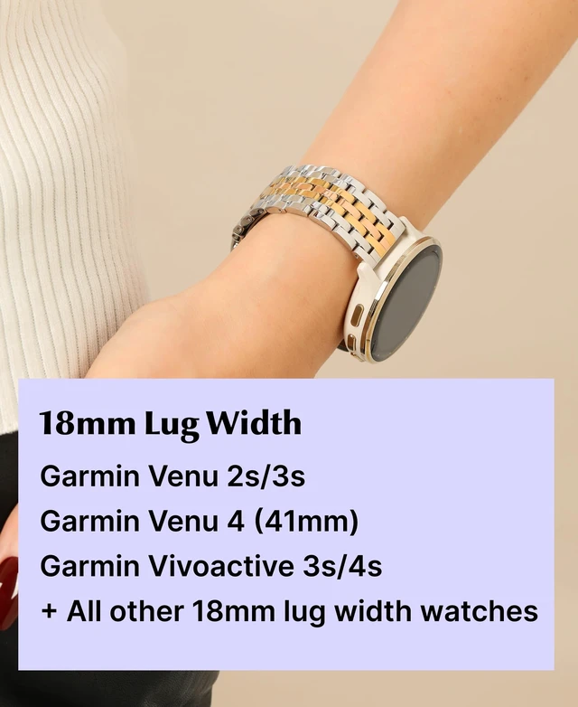 Alt view image 3 of 6 - 18mm Dressy Watch Bands for Garmin Venu 2s Venu 3s Venu 4 (41mm) Vivoactive 4s Vivoactive 3s Forerunner 255S / 255S Music Forerunner 265S, 18mm Stainless Steel Watch Bands for Garmin Watch for Women