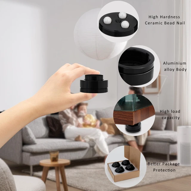 Alt view image 3 of 6 - 4 Pcs Turntable Anti-Vibration Isolation Feet Speaker Feet Isolators Subwoofer Shock Absorber Stand Speaker Cone Pads with Ceramic Beads for DAC Recorder, HiFi Amplifier (Aluminum Alloy)