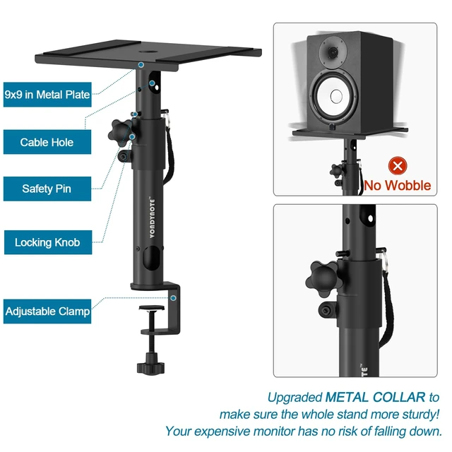 Alt view image 2 of 7 - Studio Monitor Stands Desk Clamp Speaker Stands with Cable Hole Set of 2, Desktop Mount, 11.3"-15.2" Height Adjustable, Cable Management, For Monitor Speakers Laptop Projector CD Player