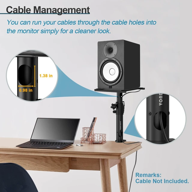 Alt view image 4 of 7 - Studio Monitor Stands Desk Clamp Speaker Stands with Cable Hole Set of 2, Desktop Mount, 11.3"-15.2" Height Adjustable, Cable Management, For Monitor Speakers Laptop Projector CD Player