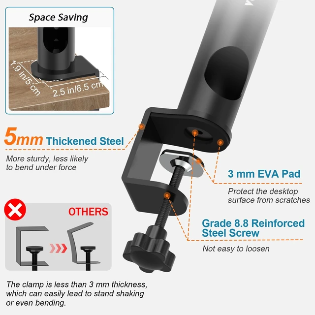 Alt view image 5 of 7 - Studio Monitor Stands Desk Clamp Speaker Stands with Cable Hole Set of 2, Desktop Mount, 11.3"-15.2" Height Adjustable, Cable Management, For Monitor Speakers Laptop Projector CD Player
