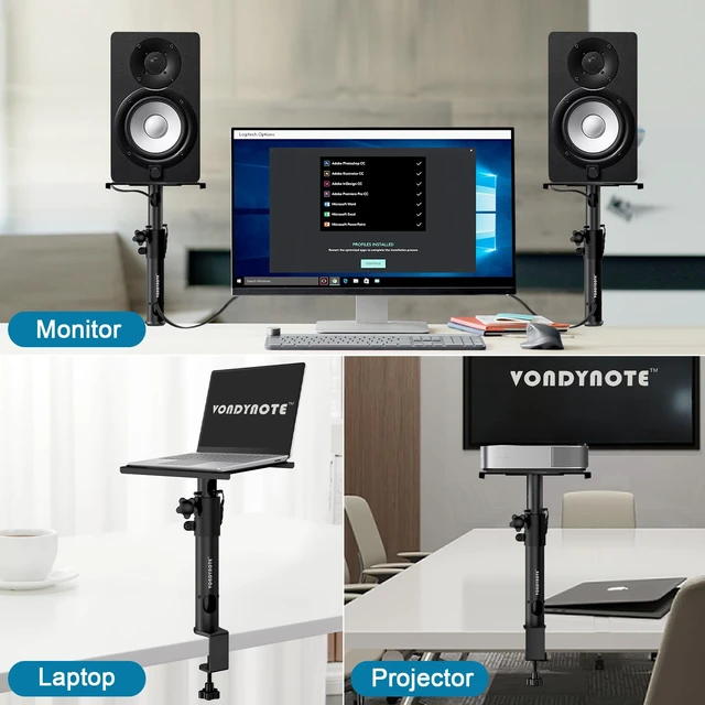 Alt view image 6 of 7 - Studio Monitor Stands Desk Clamp Speaker Stands with Cable Hole Set of 2, Desktop Mount, 11.3"-15.2" Height Adjustable, Cable Management, For Monitor Speakers Laptop Projector CD Player