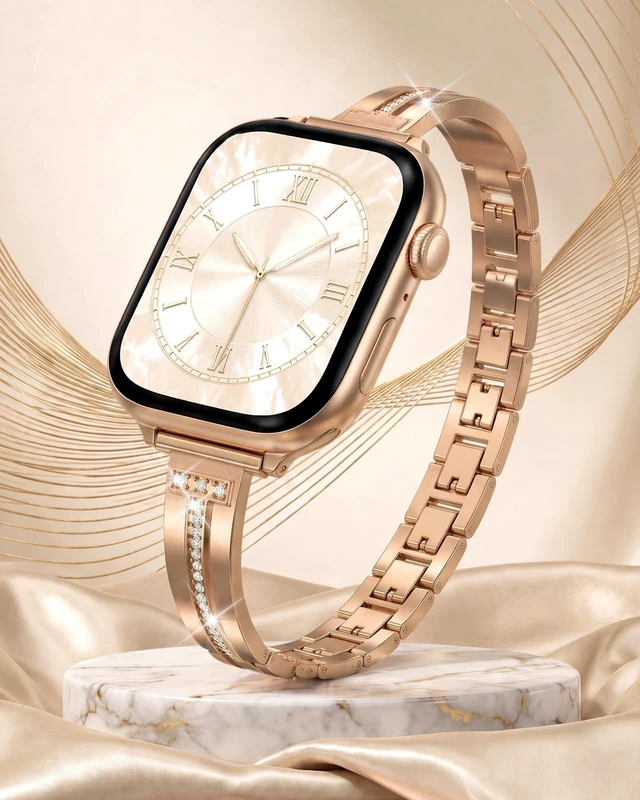 Alt view image 2 of 7 - Slim Band Compatible with Apple Watch All Series Thin Metal Band, Dressy Jewelry Strap, for Women, for iWatch Series 12 11 10 9 8 7 6 5 4 3 2 1 SE 3/2/1 Ultra 4/3/2/1