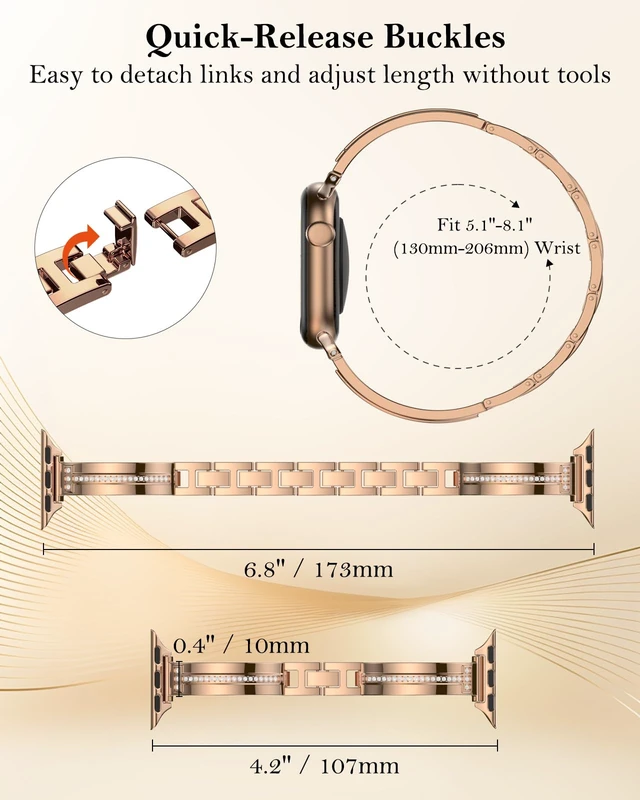 Alt view image 3 of 7 - Slim Band Compatible with Apple Watch All Series Thin Metal Band, Dressy Jewelry Strap, for Women, for iWatch Series 12 11 10 9 8 7 6 5 4 3 2 1 SE 3/2/1 Ultra 4/3/2/1