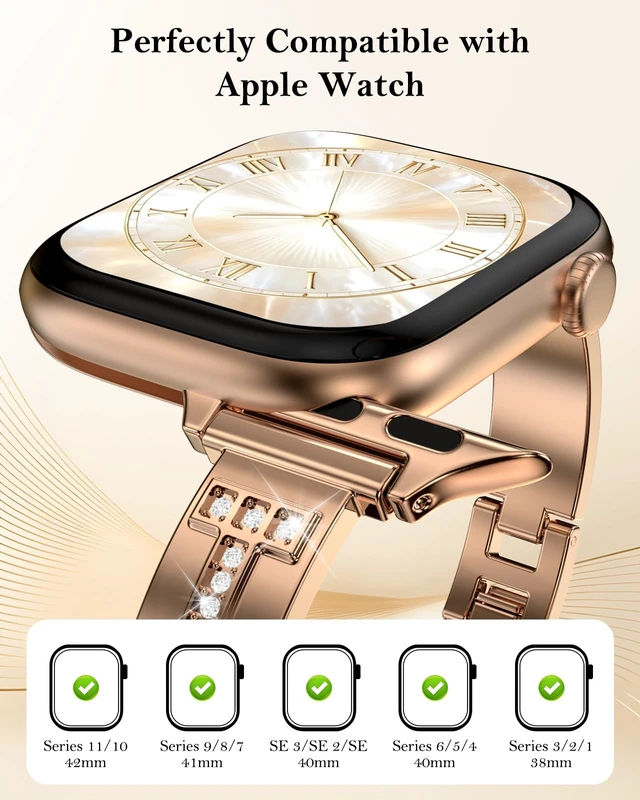 Alt view image 4 of 7 - Slim Band Compatible with Apple Watch All Series Thin Metal Band, Dressy Jewelry Strap, for Women, for iWatch Series 12 11 10 9 8 7 6 5 4 3 2 1 SE 3/2/1 Ultra 4/3/2/1