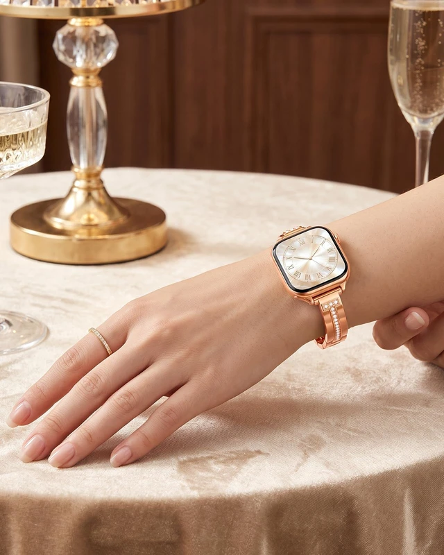 Alt view image 7 of 7 - Slim Band Compatible with Apple Watch All Series Thin Metal Band, Dressy Jewelry Strap, for Women, for iWatch Series 12 11 10 9 8 7 6 5 4 3 2 1 SE 3/2/1 Ultra 4/3/2/1