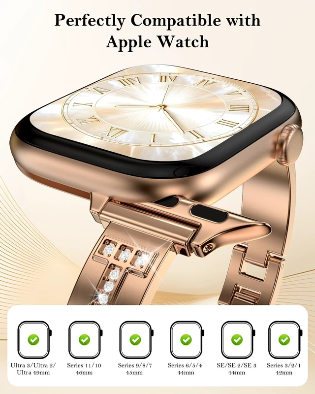 Alt view image 4 of 7 - Slim Band Compatible with Apple Watch All Series Thin Metal Band, Dressy Jewelry Strap, for Women, for iWatch Series 12 11 10 9 8 7 6 5 4 3 2 1 SE 3/2/1 Ultra 4/3/2/1