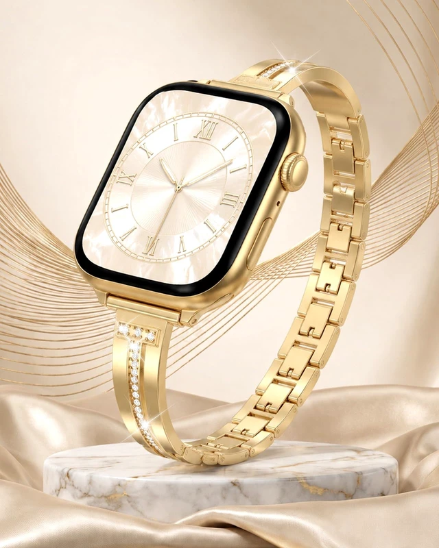 Alt view image 2 of 7 - Slim Band Compatible with Apple Watch All Series Thin Metal Band, Dressy Jewelry Strap, for Women, for iWatch Series 12 11 10 9 8 7 6 5 4 3 2 1 SE 3/2/1 Ultra 4/3/2/1