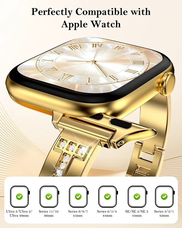 Alt view image 4 of 7 - Slim Band Compatible with Apple Watch All Series Thin Metal Band, Dressy Jewelry Strap, for Women, for iWatch Series 12 11 10 9 8 7 6 5 4 3 2 1 SE 3/2/1 Ultra 4/3/2/1