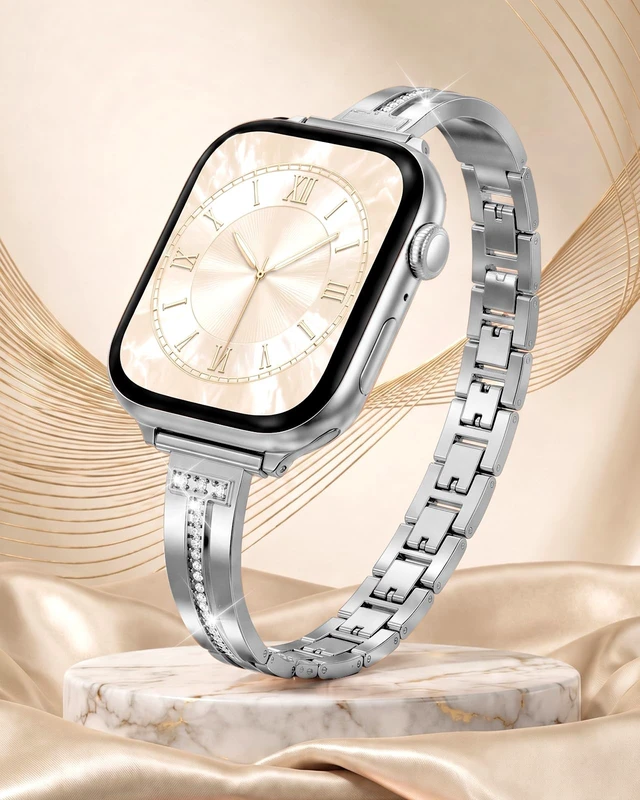 Alt view image 2 of 7 - Slim Band Compatible with Apple Watch All Series Thin Metal Band, Dressy Jewelry Strap, for Women, for iWatch Series 12 11 10 9 8 7 6 5 4 3 2 1 SE 3/2/1 Ultra 4/3/2/1