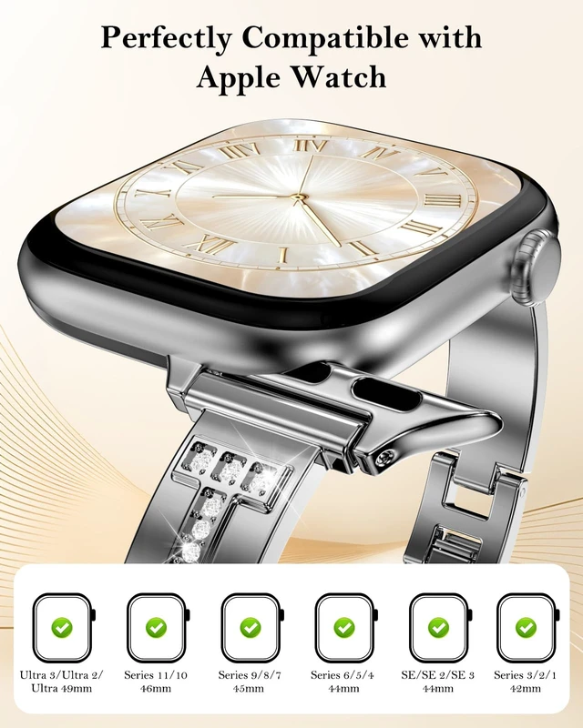 Alt view image 4 of 7 - Slim Band Compatible with Apple Watch All Series Thin Metal Band, Dressy Jewelry Strap, for Women, for iWatch Series 12 11 10 9 8 7 6 5 4 3 2 1 SE 3/2/1 Ultra 4/3/2/1