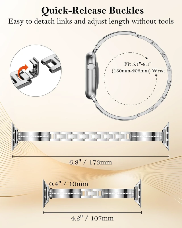 Alt view image 3 of 7 - Slim Band Compatible with Apple Watch All Series Thin Metal Band, Dressy Jewelry Strap, for Women, for iWatch Series 12 11 10 9 8 7 6 5 4 3 2 1 SE 3/2/1 Ultra 4/3/2/1
