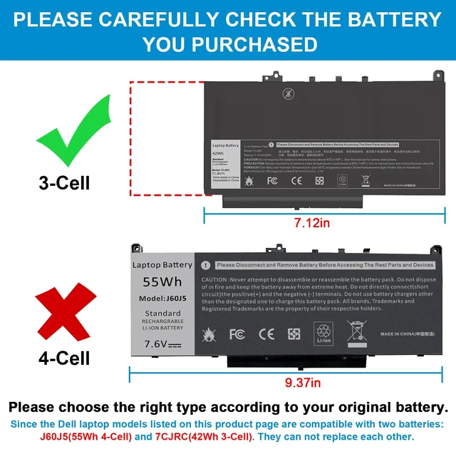 Alt view image 2 of 7 - 7CJRC Laptop Battery for Dell Latitude 7470 7270 E7470 E7270 Battery 7CJRC KNM09 0KNM09 21X15 021X15 TX283 0TX283