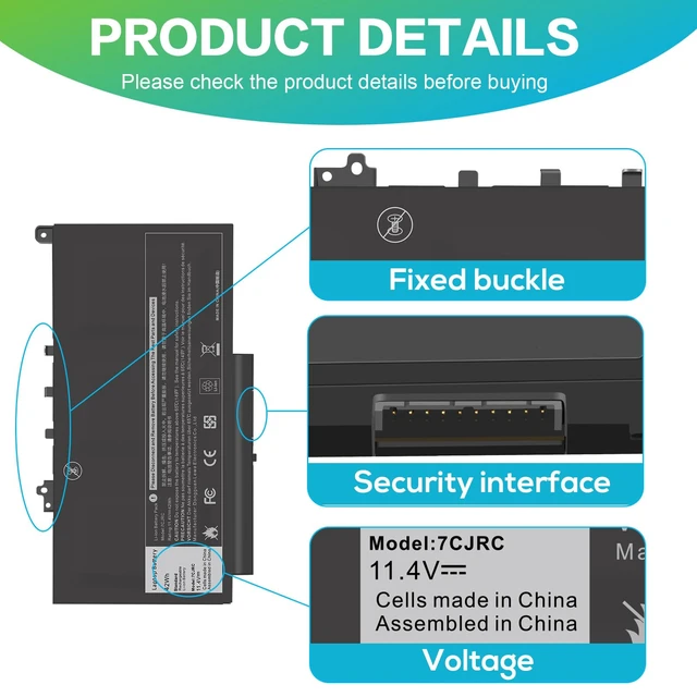 Alt view image 4 of 7 - 7CJRC Laptop Battery for Dell Latitude 7470 7270 E7470 E7270 Battery 7CJRC KNM09 0KNM09 21X15 021X15 TX283 0TX283