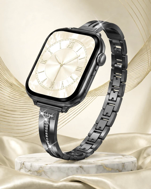 Alt view image 2 of 7 - Slim Band Compatible with Apple Watch All Series Thin Metal Band, Dressy Jewelry Strap, for Women, for iWatch Series 12 11 10 9 8 7 6 5 4 3 2 1 SE 3/2/1 Ultra 4/3/2/1