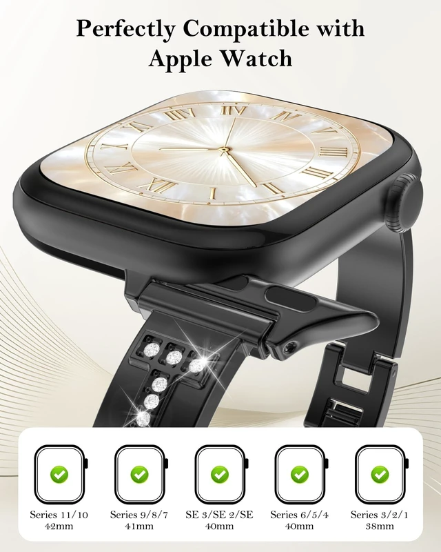 Alt view image 4 of 7 - Slim Band Compatible with Apple Watch All Series Thin Metal Band, Dressy Jewelry Strap, for Women, for iWatch Series 12 11 10 9 8 7 6 5 4 3 2 1 SE 3/2/1 Ultra 4/3/2/1