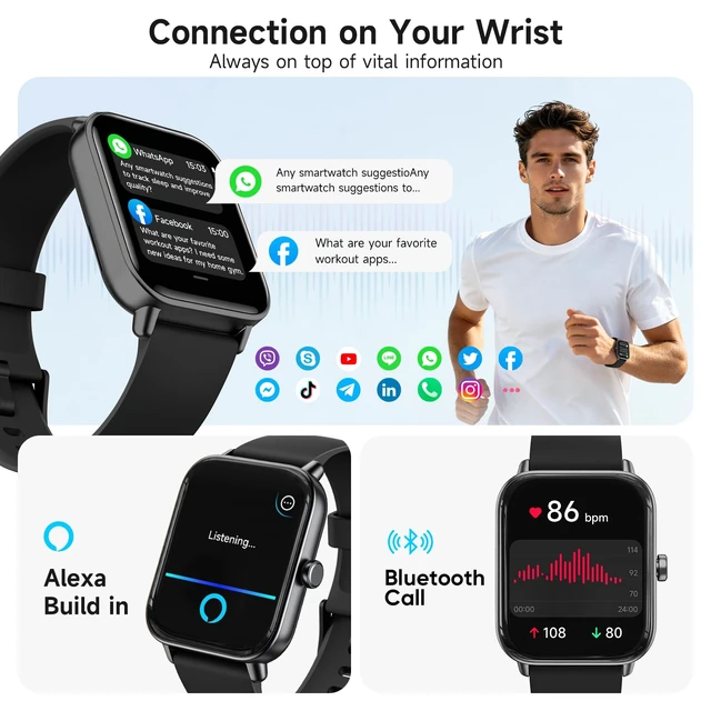 Alt view image 3 of 7 - Smart Watch for Men,1.85'' AMOLED Ultra-Clear Screen,Alexa Built-in Fitness Tracker with 110+ Sport Modes Heart Rate/SpO2/Sleep/Calories Monitor,Smartwatch for iPhone/Android,IP68 Waterproof