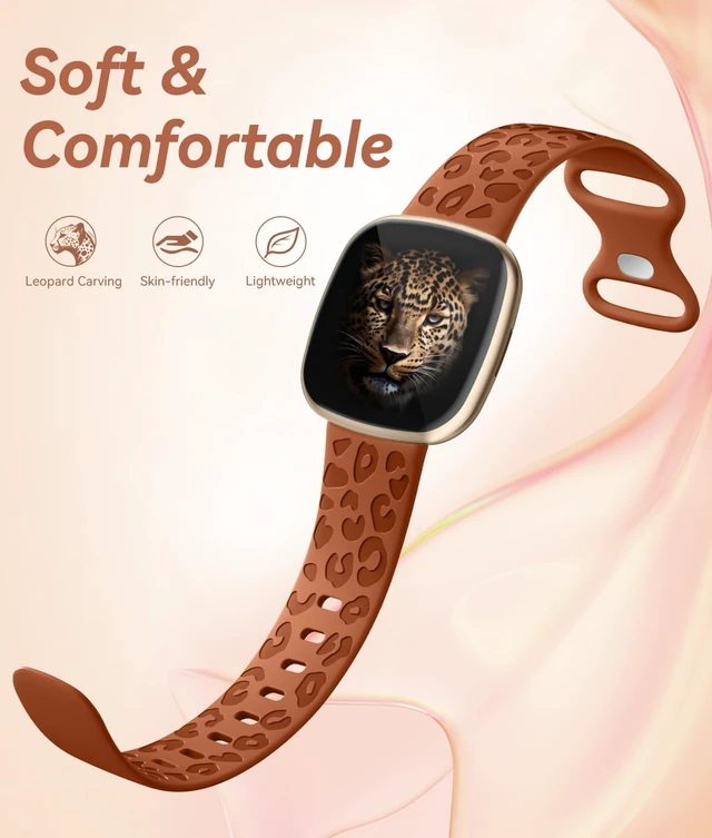Alt view image 3 of 7 - Leopard Bands Compatible with Fitbit Versa 4/Sense 2/Sense/Versa 3 Cute Fancy Bands Compatible with Fitbit Versa 4 Bands for Women,Waterproof Replacemen Strap for Sense 2/Sense/Versa 3 Bands