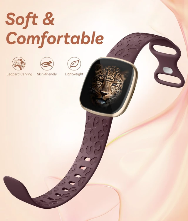 Alt view image 3 of 7 - Leopard Bands Compatible with Fitbit Versa 4/Sense 2/Sense/Versa 3 Cute Fancy Bands Compatible with Fitbit Versa 4 Bands for Women, Soft Silicone Wristband Strap for Sense 2/Sense/Versa 3 Band