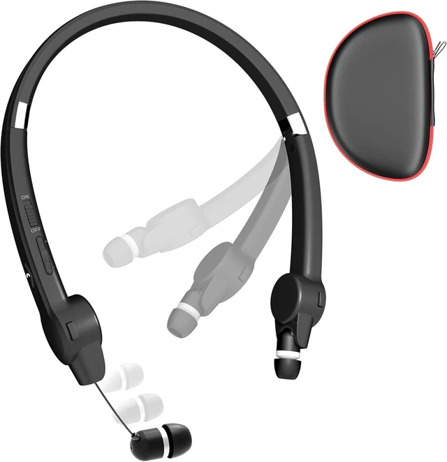 Main image of Foldable Bluetooth Neckband Headphones, Wireless Sports Headset with Retractable Earbuds, Sweatproof Noise Cancelling Stereo Earphones with Built-in Mic for Running, Workout (True Black)