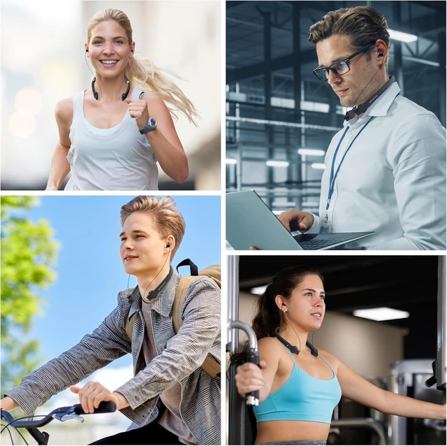 Alt view image 6 of 7 - Foldable Bluetooth Neckband Headphones, Wireless Sports Headset with Retractable Earbuds, Sweatproof Noise Cancelling Stereo Earphones with Built-in Mic for Running, Workout (True Black)