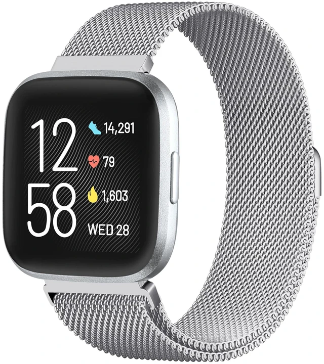 Main image of Compatible with Fitbit Versa & Versa 2 Bands, Stainless Steel Mesh Metal Band for Women & Men, Silver Large