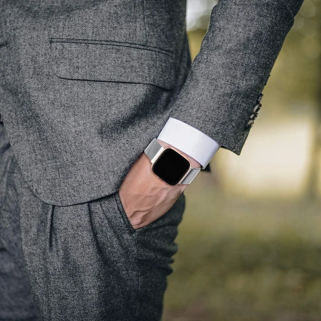 Alt view image 4 of 7 - Compatible with Fitbit Versa & Versa 2 Bands, Stainless Steel Mesh Metal Band for Women & Men, Silver Large
