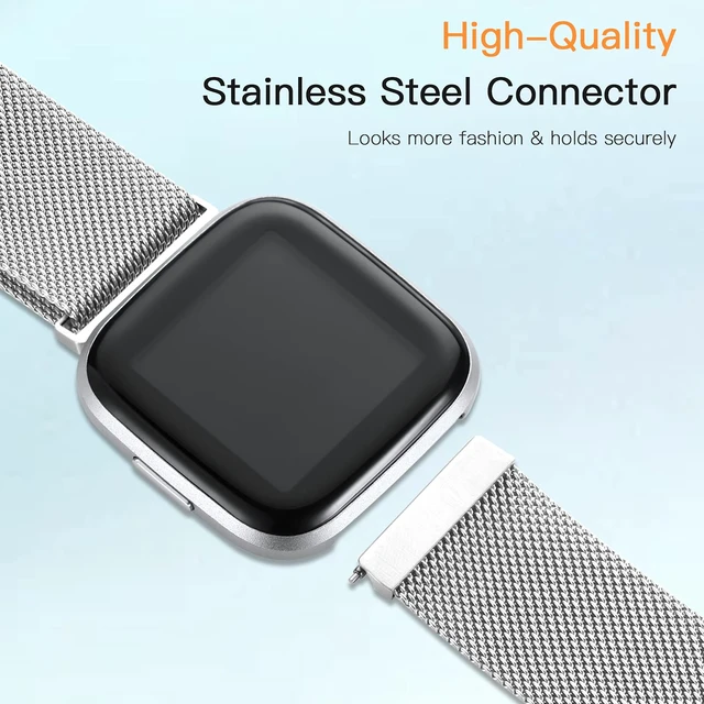 Alt view image 2 of 7 - Compatible with Fitbit Versa & Versa 2 Bands, Stainless Steel Mesh Metal Band for Women & Men, Silver Large