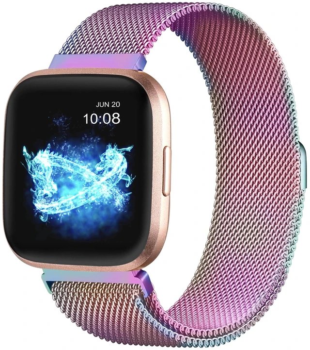 Main image of Compatible with Fitbit Versa/Versa Lite SE/Versa 2 Bands for Women Men, Stainless Steel Mesh Metal Band with Magnetic Lock Replacement for Fitbit Versa Smart Watch, Colorful Small