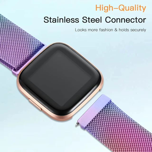 Alt view image 2 of 7 - Compatible with Fitbit Versa/Versa Lite SE/Versa 2 Bands for Women Men, Stainless Steel Mesh Metal Band with Magnetic Lock Replacement for Fitbit Versa Smart Watch, Colorful Small