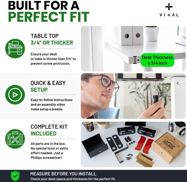 Alt view image 6 of 7 - Under Desk Laptop Mount - Hidden Metal Shelf with Side Storage, Hook & Cable Organizer - Installs with Tape & Screws - Fits Devices up to 1.7" Thick - Deluxe + LED (USB Light Strip & Remote)
