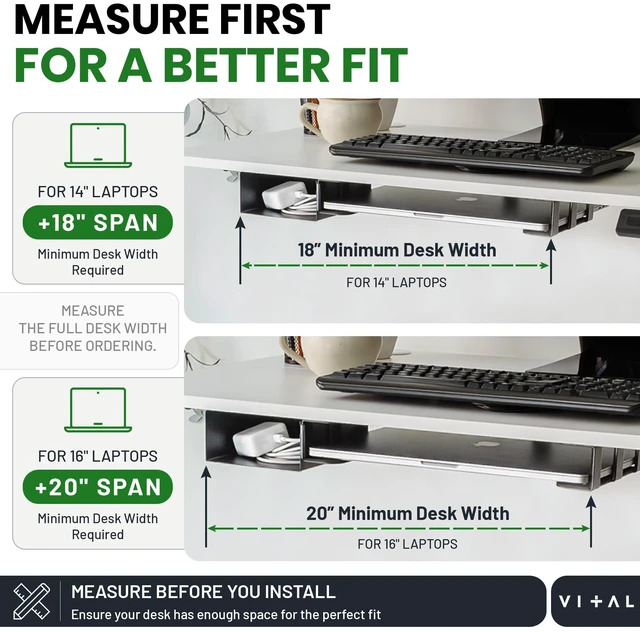 Alt view image 7 of 7 - Under Desk Laptop Mount - Hidden Metal Shelf with Side Storage, Hook & Cable Organizer - Installs with Tape & Screws - Fits Devices up to 1.7" Thick - Deluxe + LED (USB Light Strip & Remote)