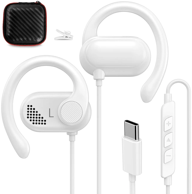 Main image of Open Ear Headphone Wired for iPhone 17 Air 16 15 18 Duo Pro Max Plus/iPad USB Type C Earphone with Mic Over Ear Wired Earbud with Hook for Samsung S26 S25 S24 Ultra S23 Fe S22+ A37/Pixel 11 10 White