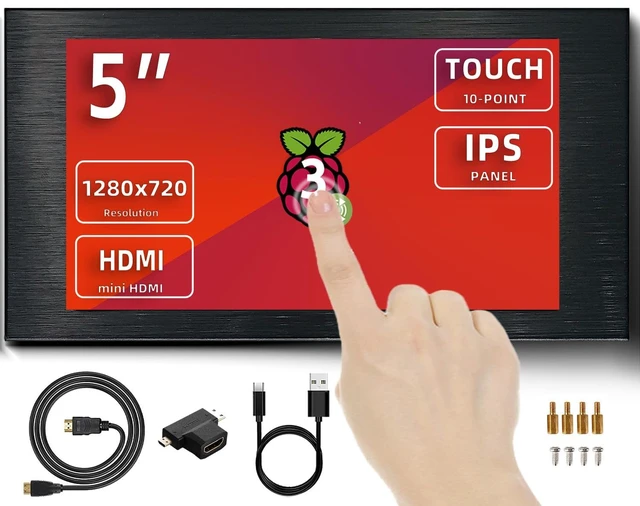 Main image of 5 inch Touch Screen Monitor, 1280x720 Mini IPS Display, HDMI PC Monitor with HDMI Inputs Compatible with Raspberry Pi, PC, Laptop