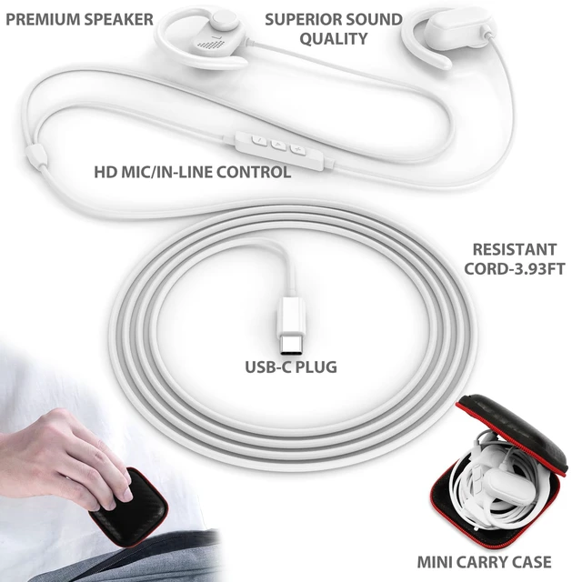 Alt view image 6 of 7 - Open Ear Headphone Wired for iPhone 17 Air 16 15 18 Duo Pro Max Plus/iPad USB Type C Earphone with Mic Over Ear Wired Earbud with Hook for Samsung S26 S25 S24 Ultra S23 Fe S22+ A37/Pixel 11 10 White
