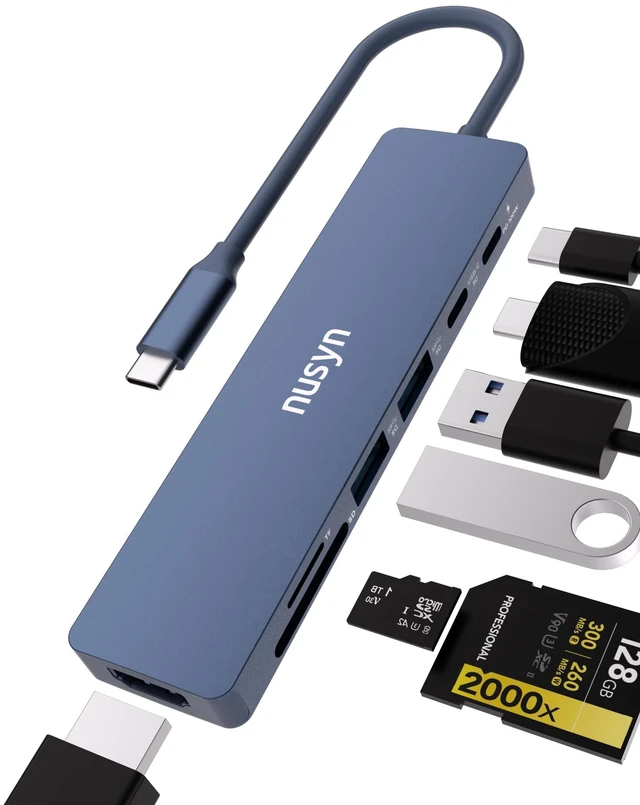 Main image of 7-in-1 USB C Hub with 4K@60Hz HDMI, 2 USB-A, 1 USB-C, 100W PD Charging, SD 3.0 /TF 3.0 Card Reader, Compatible with MacBook Pro/Air/Neo, iPad Pro, iMac, iPhone 15-17 (Indigo)
