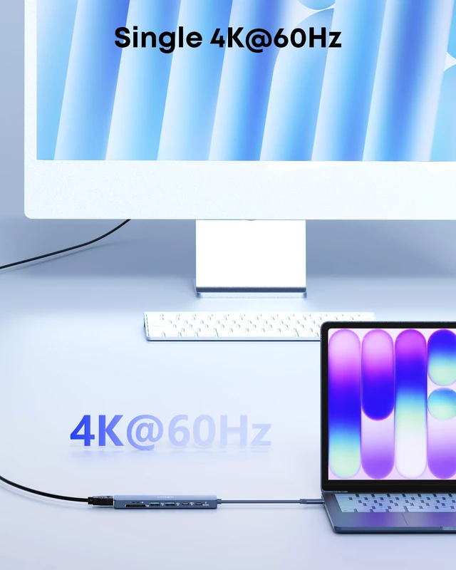Alt view image 3 of 7 - 7-in-1 USB C Hub with 4K@60Hz HDMI, 2 USB-A, 1 USB-C, 100W PD Charging, SD 3.0 /TF 3.0 Card Reader, Compatible with MacBook Pro/Air/Neo, iPad Pro, iMac, iPhone 15-17 (Indigo)
