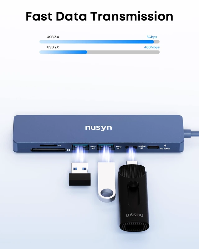 Alt view image 5 of 7 - 7-in-1 USB C Hub with 4K@60Hz HDMI, 2 USB-A, 1 USB-C, 100W PD Charging, SD 3.0 /TF 3.0 Card Reader, Compatible with MacBook Pro/Air/Neo, iPad Pro, iMac, iPhone 15-17 (Indigo)
