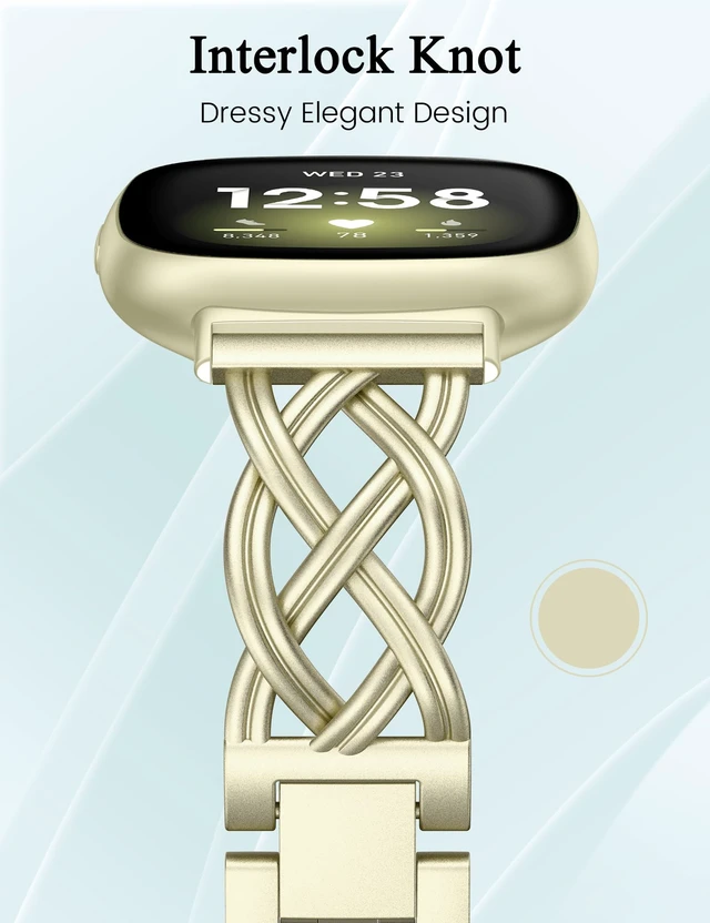 Alt view image 2 of 5 - Metal Band Compatible with Fitbit Versa 4/Versa 3/Sense 2/Sense Bands Women, Celtic Stainless Steel Strap Dressy Bracelet Designer Pretty Wristband