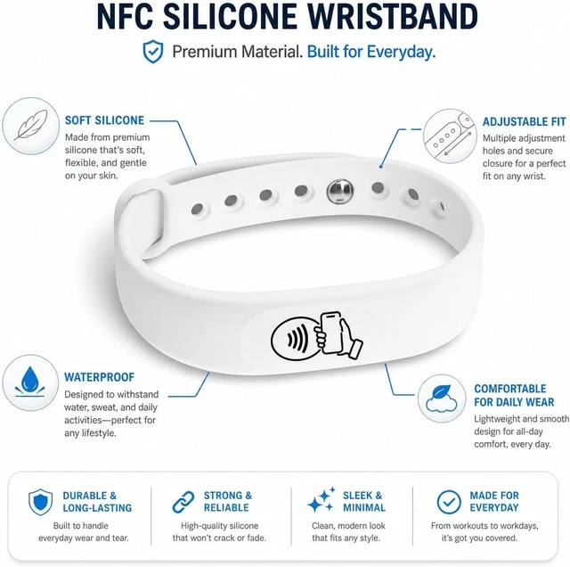 Alt view image 2 of 7 - NFC Smart Business Card Wristband, Adjustable (White) QR Code, Waterproof Silicone, Tap to Share Contact Info, Works with iPhone and Android